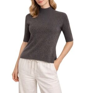 Jarbo Merino Wool Cashmere Blend Mock Neck Boxy Knit Sweater Brown Grey Size 2